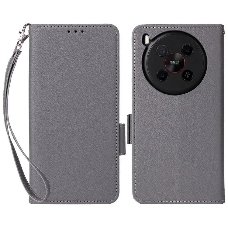 For ZTE Blade V70 Max / nubia V70 Max Case with Wrist Strap Litchi Texture PU Leather Wallet Phone Cover - Grey