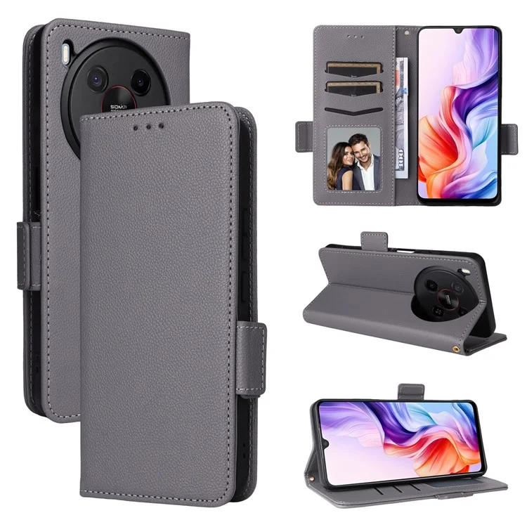 For ZTE Blade V70 Max / nubia V70 Max Case with Wrist Strap Litchi Texture PU Leather Wallet Phone Cover - Grey