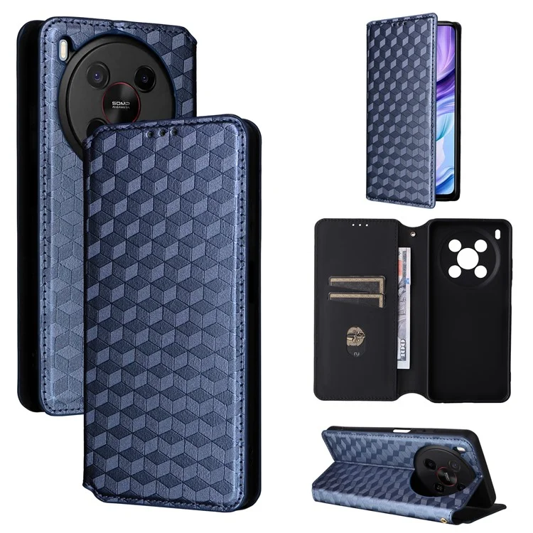 For ZTE Blade V70 Max / nubia V70 Max Case Wallet Rhombus Imprinted Leather Phone Cover - Blue