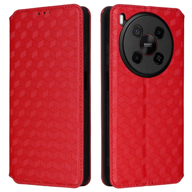 For ZTE Blade V70 Max / nubia V70 Max Case Wallet Rhombus Imprinted Leather Phone Cover - Red