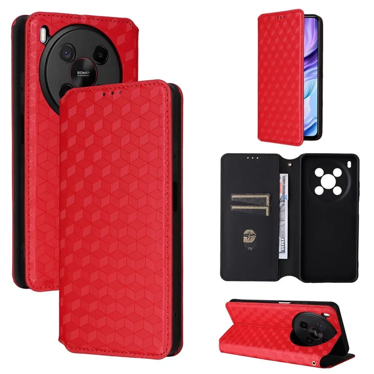 For ZTE Blade V70 Max / nubia V70 Max Case Wallet Rhombus Imprinted Leather Phone Cover - Red