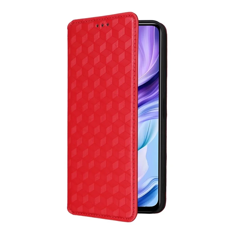 For ZTE Blade V70 Max / nubia V70 Max Case Wallet Rhombus Imprinted Leather Phone Cover - Red
