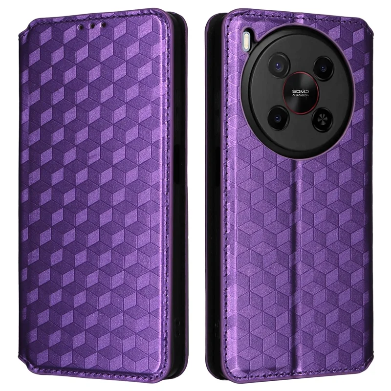 For ZTE Blade V70 Max / nubia V70 Max Case Wallet Rhombus Imprinted Leather Phone Cover - Purple
