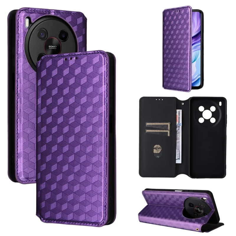 For ZTE Blade V70 Max / nubia V70 Max Case Wallet Rhombus Imprinted Leather Phone Cover - Purple