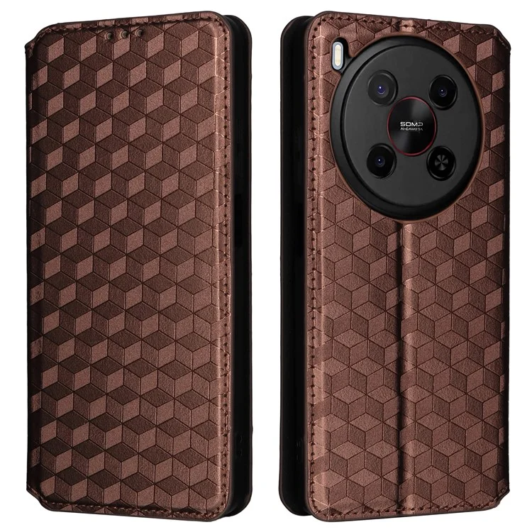 For ZTE Blade V70 Max / nubia V70 Max Case Wallet Rhombus Imprinted Leather Phone Cover - Brown