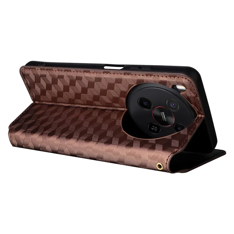 For ZTE Blade V70 Max / nubia V70 Max Case Wallet Rhombus Imprinted Leather Phone Cover - Brown