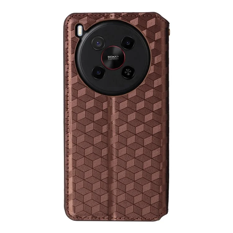 For ZTE Blade V70 Max / nubia V70 Max Case Wallet Rhombus Imprinted Leather Phone Cover - Brown