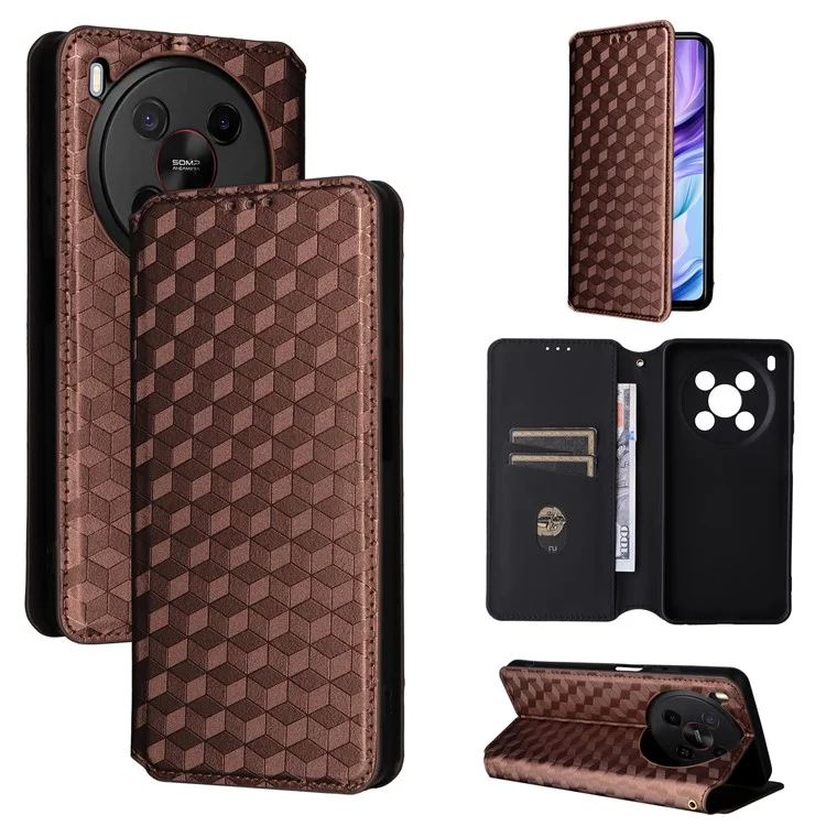 For ZTE Blade V70 Max / nubia V70 Max Case Wallet Rhombus Imprinted Leather Phone Cover - Brown