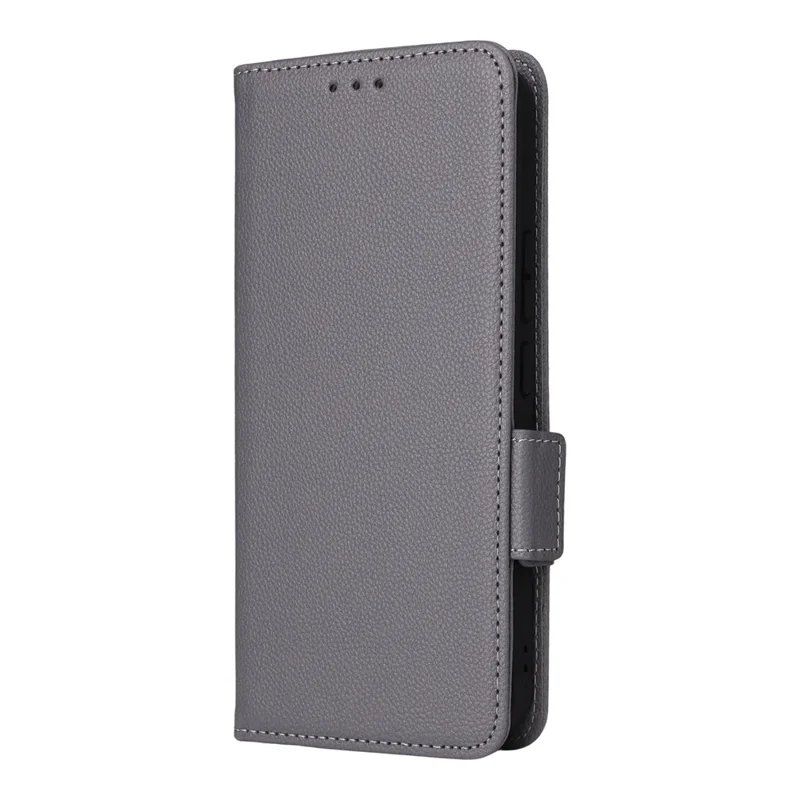 Pour vivo Y39 5G / Y300i 5G Étui Portefeuille à Rabat en Cuir PU Texture Litchi - Gris