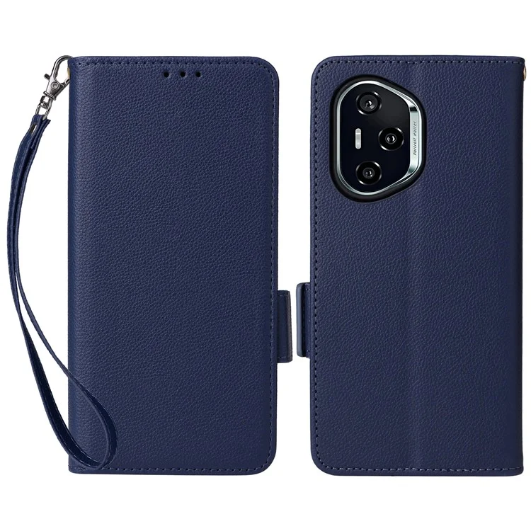 Capa Carteira Flip Textura Litchi de Couro PU Para Honor 400 - Azul Escuro