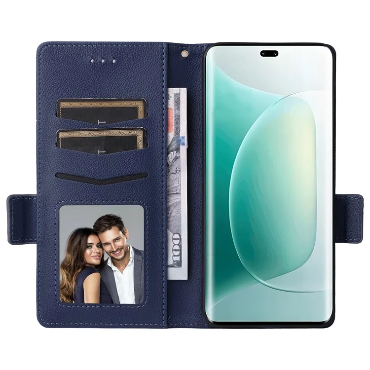 Capa Carteira Flip Textura Litchi de Couro PU Para Honor 400 - Azul Escuro