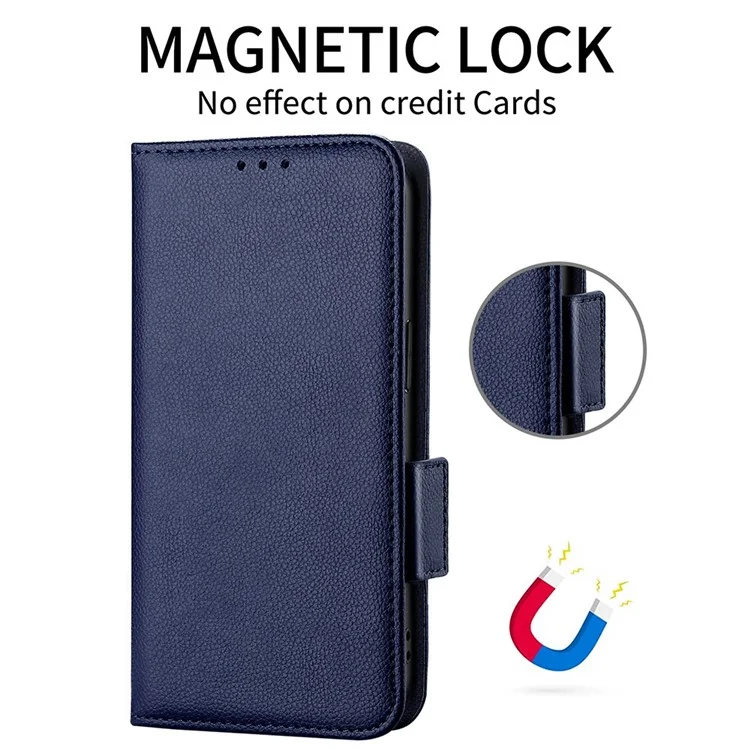 Capa Carteira Flip Textura Litchi de Couro PU Para Honor 400 - Azul Escuro