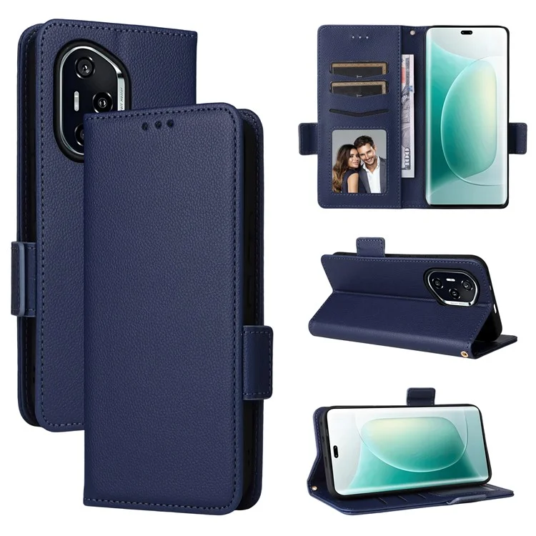 Capa Carteira Flip Textura Litchi de Couro PU Para Honor 400 - Azul Escuro