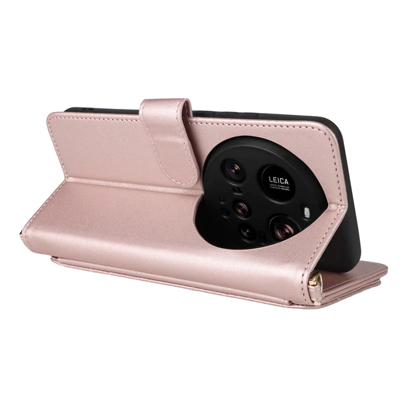 For Xiaomi 15 Ultra Wallet Case with Shoulder / Wrist Strap Leather Phone Cover Stand - Pink