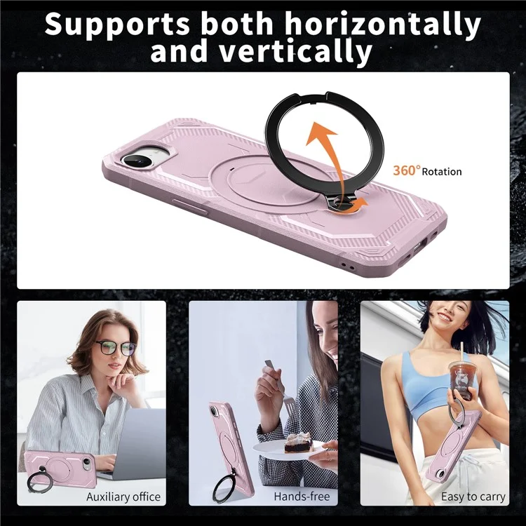 Cover per iPhone 16e Compatibile con MagSafe con Supporto Pieghevole in TPU + PC - Rosa