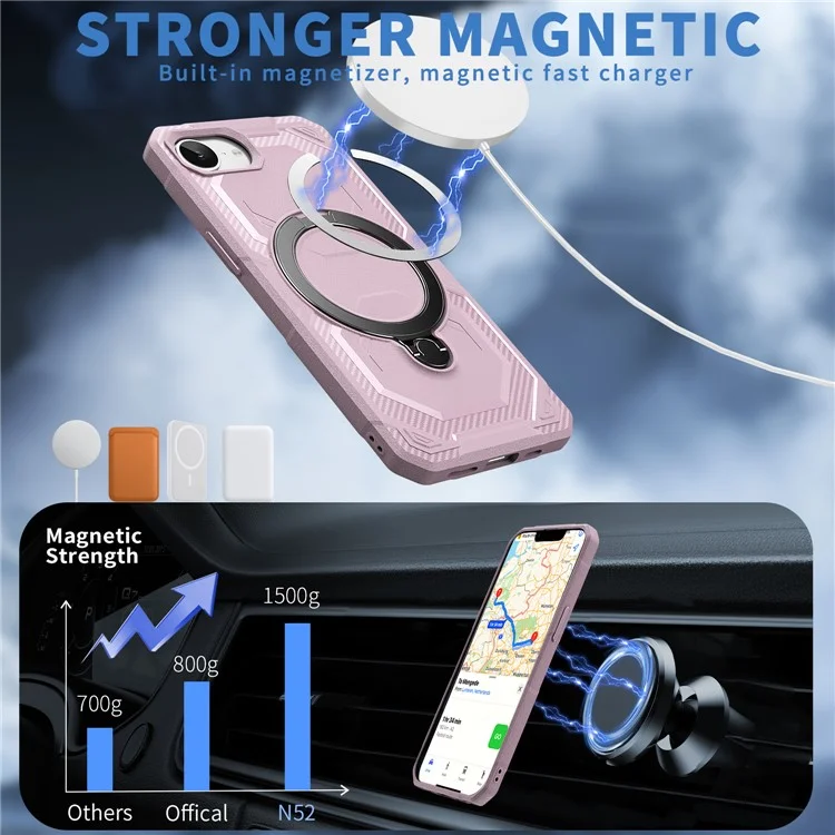 Cover per iPhone 16e Compatibile con MagSafe con Supporto Pieghevole in TPU + PC - Rosa