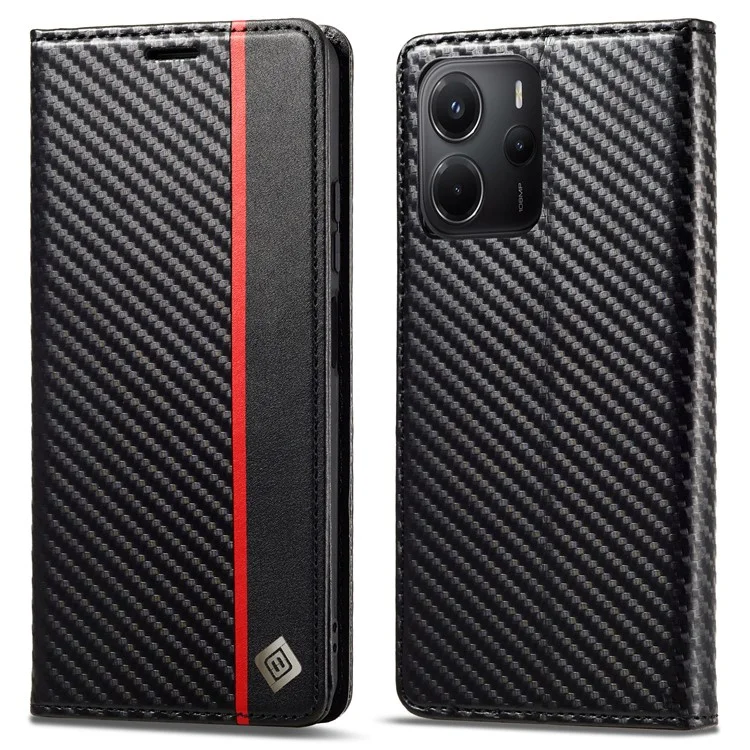 LC.IMEEKE Pour Xiaomi Redmi Note 14 5G Étui Texture Fibre de Carbone Support de Carte de Téléphone - Rayure Verticale