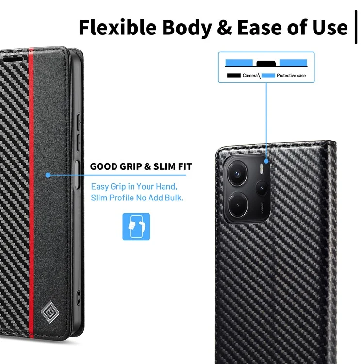 LC.IMEEKE Pour Xiaomi Redmi Note 14 5G Étui Texture Fibre de Carbone Support de Carte de Téléphone - Rayure Verticale