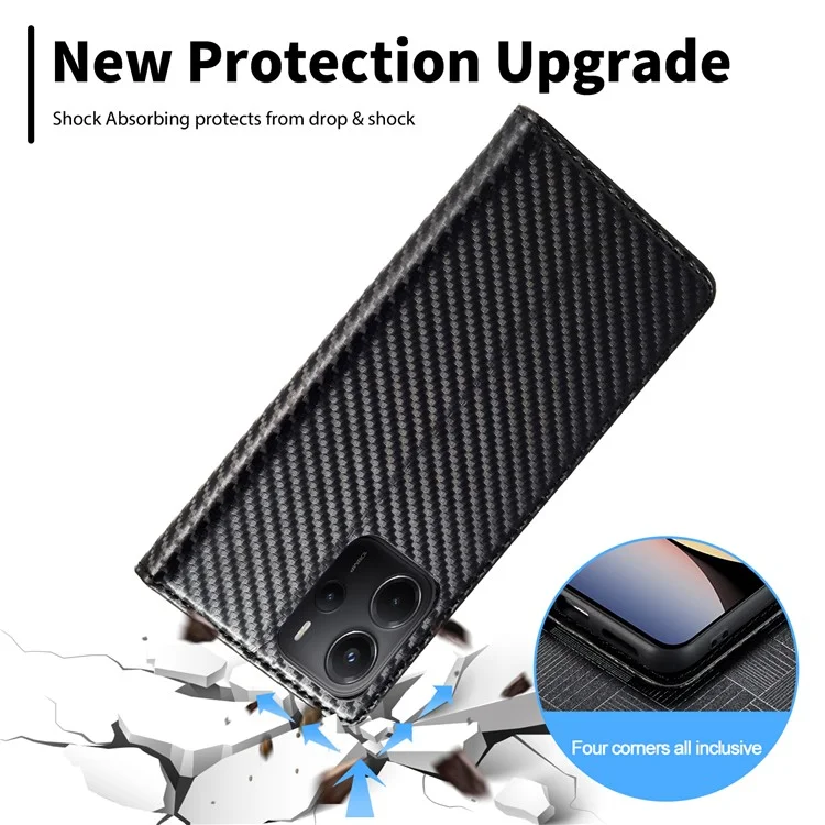 LC.IMEEKE Pour Xiaomi Redmi Note 14 5G Étui Texture Fibre de Carbone Support de Carte de Téléphone - Rayure Verticale