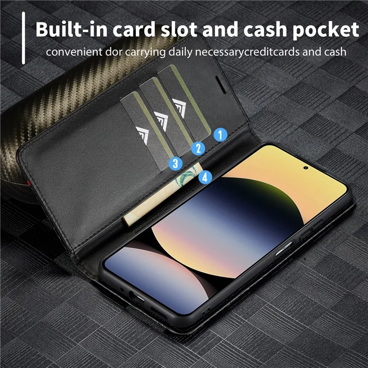 LC.IMEEKE Pour Xiaomi Redmi Note 14 5G Étui Texture Fibre de Carbone Support de Carte de Téléphone - Rayure Verticale