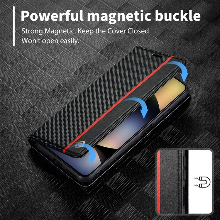 LC.IMEEKE Pour Xiaomi Redmi Note 14 5G Étui Texture Fibre de Carbone Support de Carte de Téléphone - Rayure Verticale
