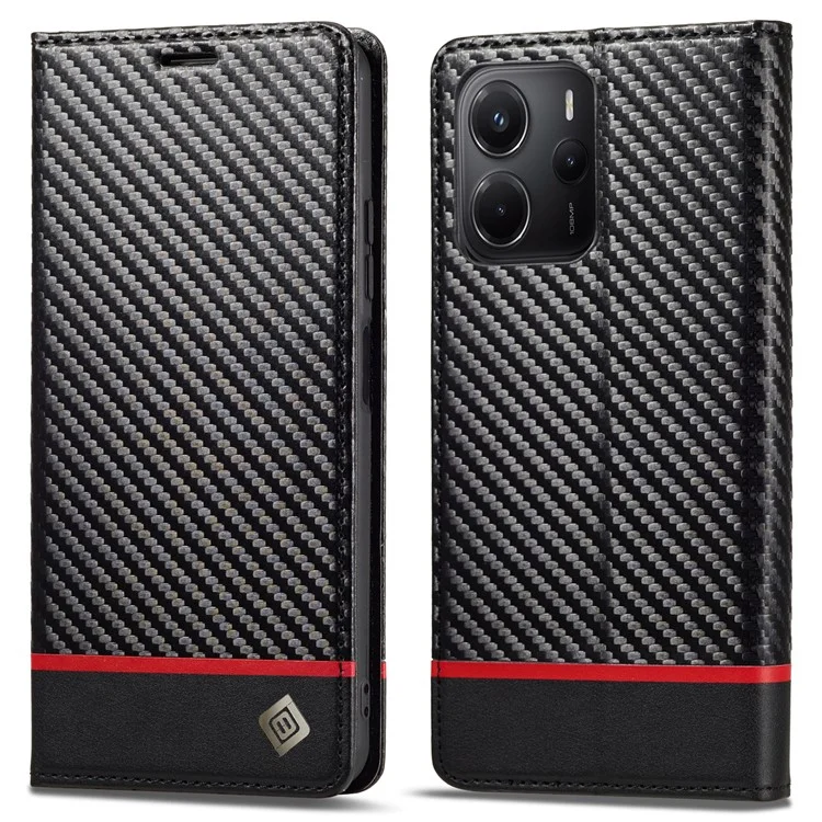 LC.IMEEKE per Xiaomi Redmi Note 14 4G (164,84mm) Cover con Texture in Fibra di Carbonio Supporto Porta Carte - Righe Orizzontali