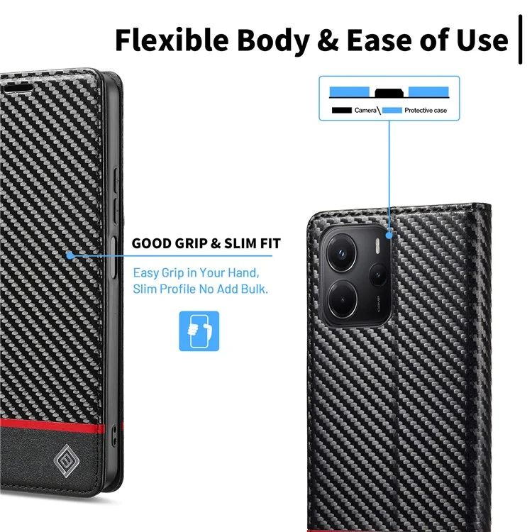 LC.IMEEKE per Xiaomi Redmi Note 14 4G (164,84mm) Cover con Texture in Fibra di Carbonio Supporto Porta Carte - Righe Orizzontali