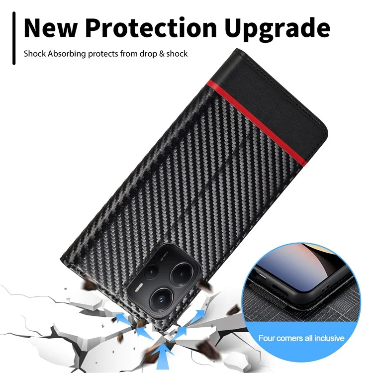 LC.IMEEKE per Xiaomi Redmi Note 14 4G (164,84mm) Cover con Texture in Fibra di Carbonio Supporto Porta Carte - Righe Orizzontali