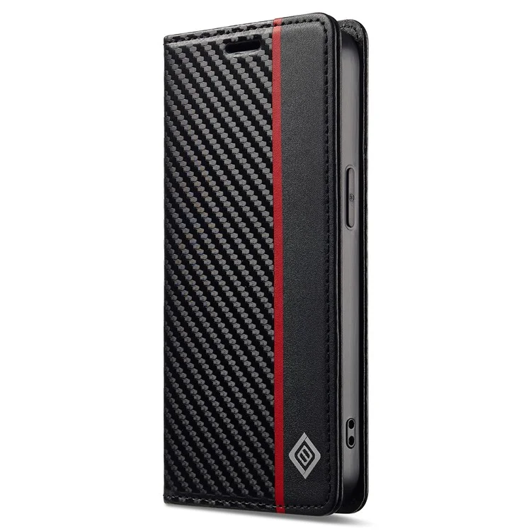 LC.IMEEKE For iPhone 16e Case Carbon Fiber Texture Phone Cover Stand Card Holder - Vertical Stripe