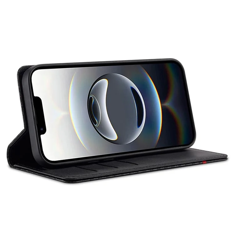 LC.IMEEKE For iPhone 16e Case Carbon Fiber Texture Phone Cover Stand Card Holder - Vertical Stripe