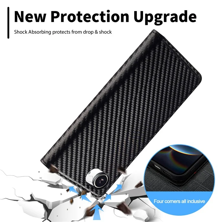 LC.IMEEKE For iPhone 16e Case Carbon Fiber Texture Phone Cover Stand Card Holder - Vertical Stripe