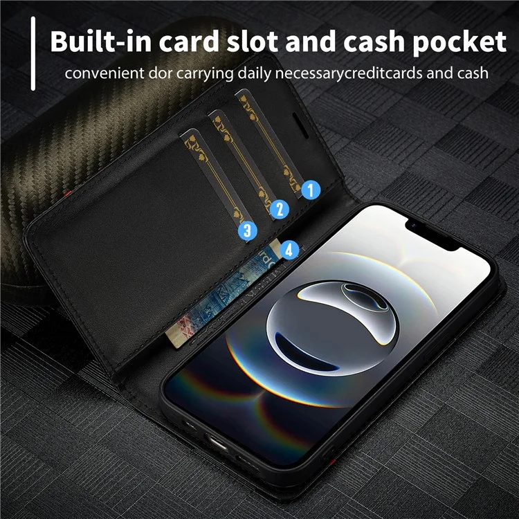 LC.IMEEKE For iPhone 16e Case Carbon Fiber Texture Phone Cover Stand Card Holder - Vertical Stripe