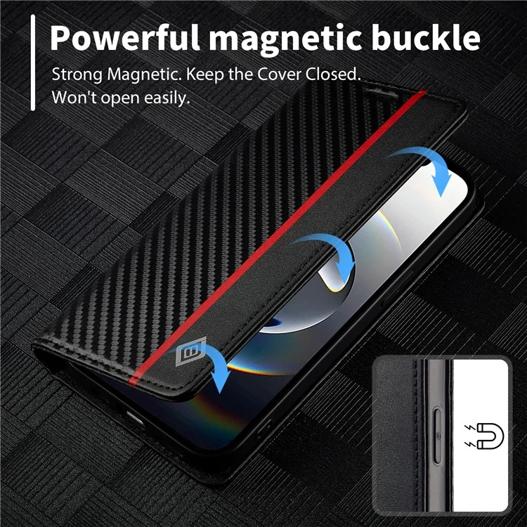 LC.IMEEKE For iPhone 16e Case Carbon Fiber Texture Phone Cover Stand Card Holder - Vertical Stripe