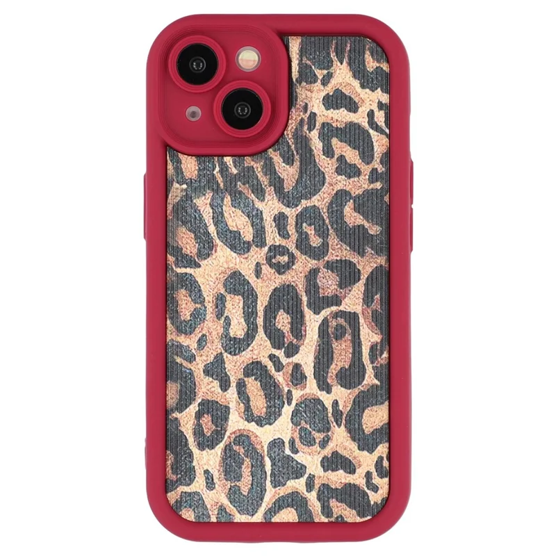 For iPhone 14 Case Leopard Print TPU Precise Cutout Phone Cover - Red