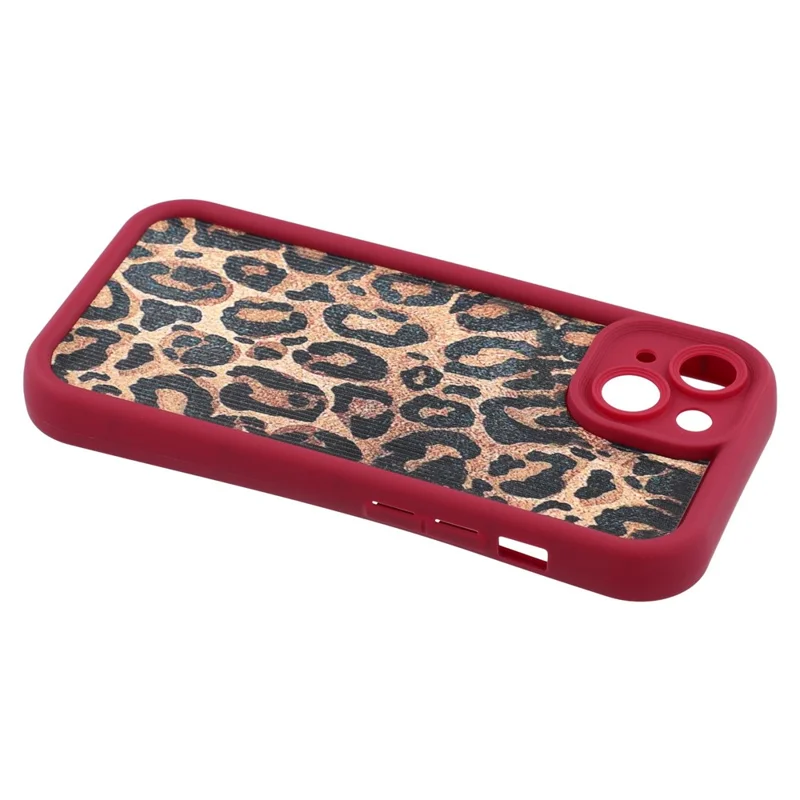 For iPhone 14 Case Leopard Print TPU Precise Cutout Phone Cover - Red