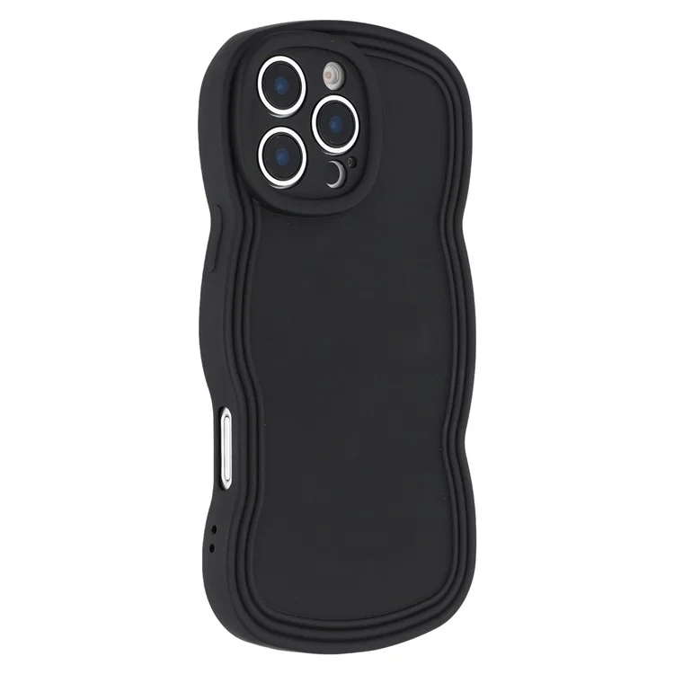 For iPhone 16 Pro Case Rubberized Protective TPU Phone Cover Curly Wave Frame - Black