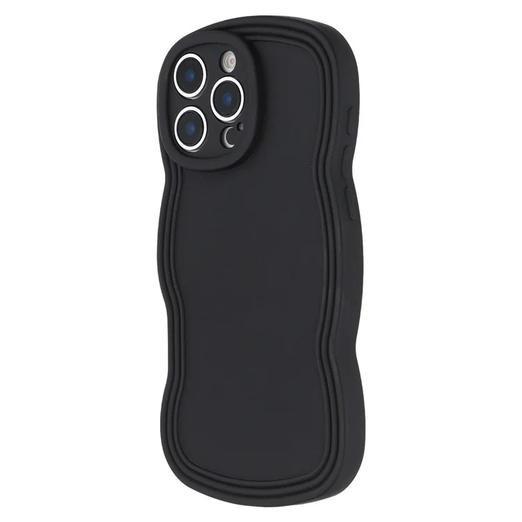 For iPhone 16 Pro Case Rubberized Protective TPU Phone Cover Curly Wave Frame - Black