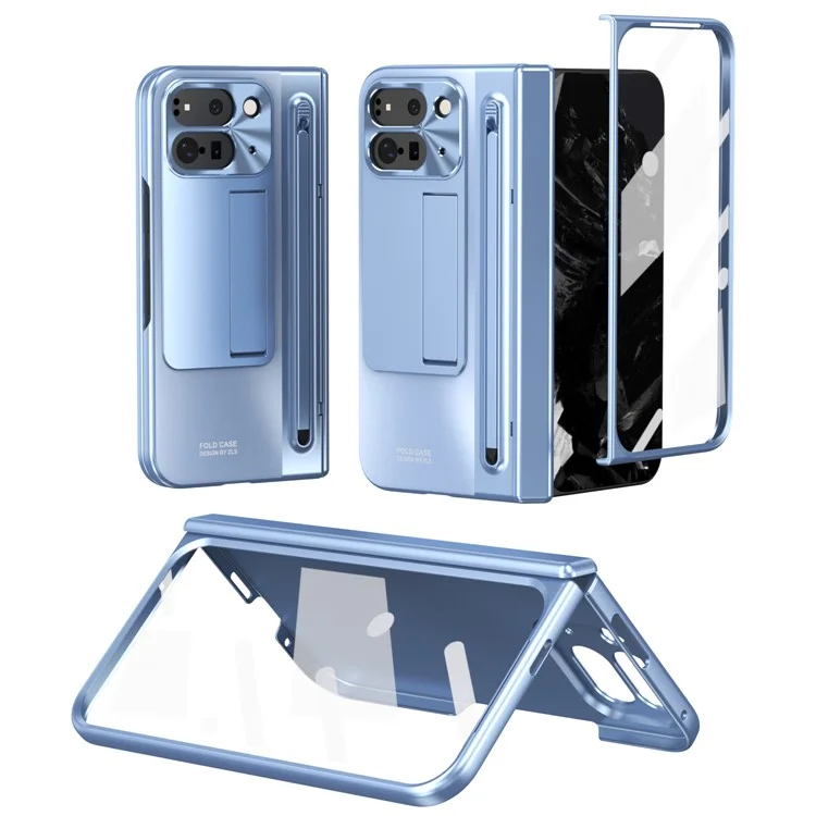 Чехол для Google Pixel 10 Pro Fold с подставкой, петлей, жестким пластиковым корпусом, защитным стеклом и стилусом - Синий