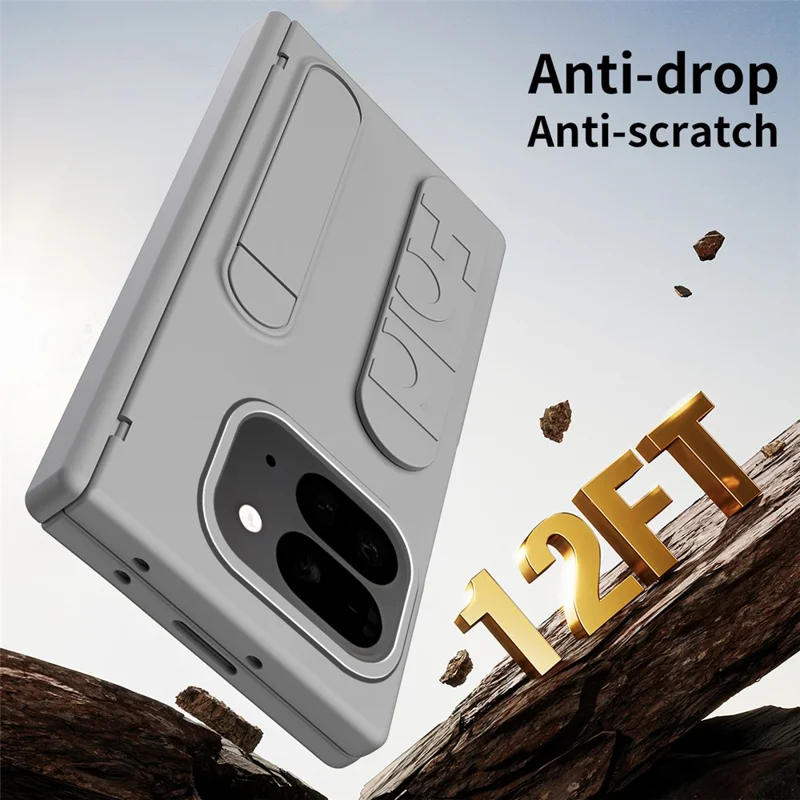 For Google Pixel 10 Pro Fold Case Kickstand Wristband PC Phone Cover with Tempered Glass Film - Grey