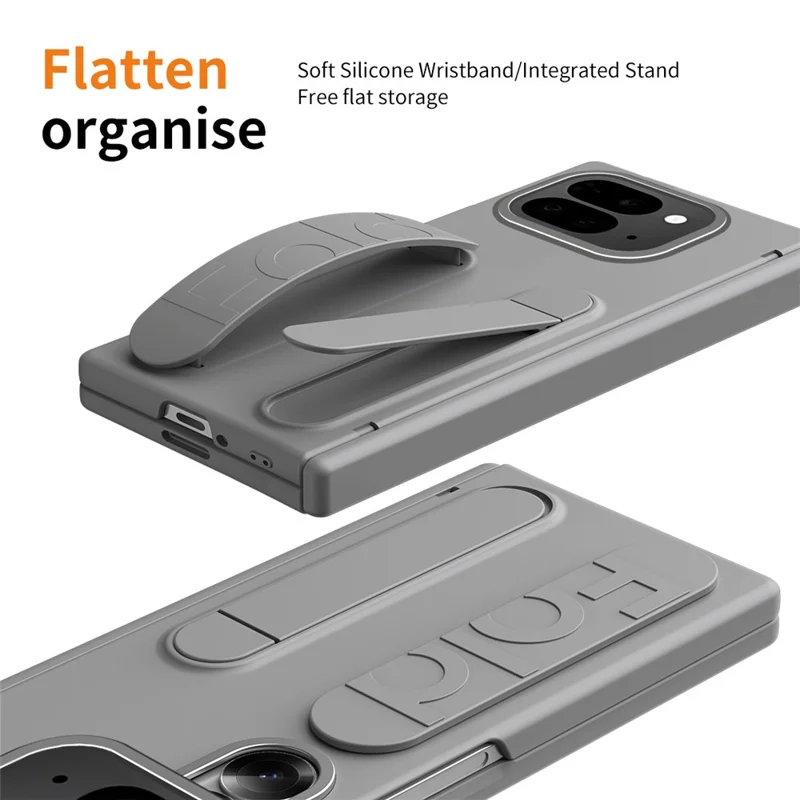 For Google Pixel 10 Pro Fold Case Kickstand Wristband PC Phone Cover with Tempered Glass Film - Grey