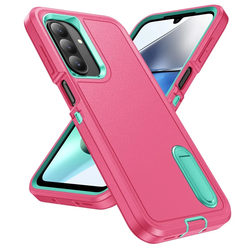 For Samsung Galaxy A26 5G Case Kickstand Phone Cover PC + Silicone + EVA 3-in-1 Design - Rose + Light Cyan
