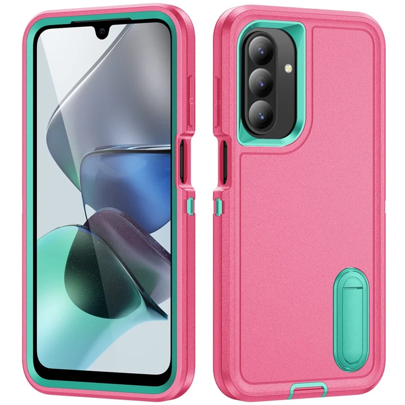 For Samsung Galaxy A26 5G Case Kickstand Phone Cover PC + Silicone + EVA 3-in-1 Design - Rose + Light Cyan