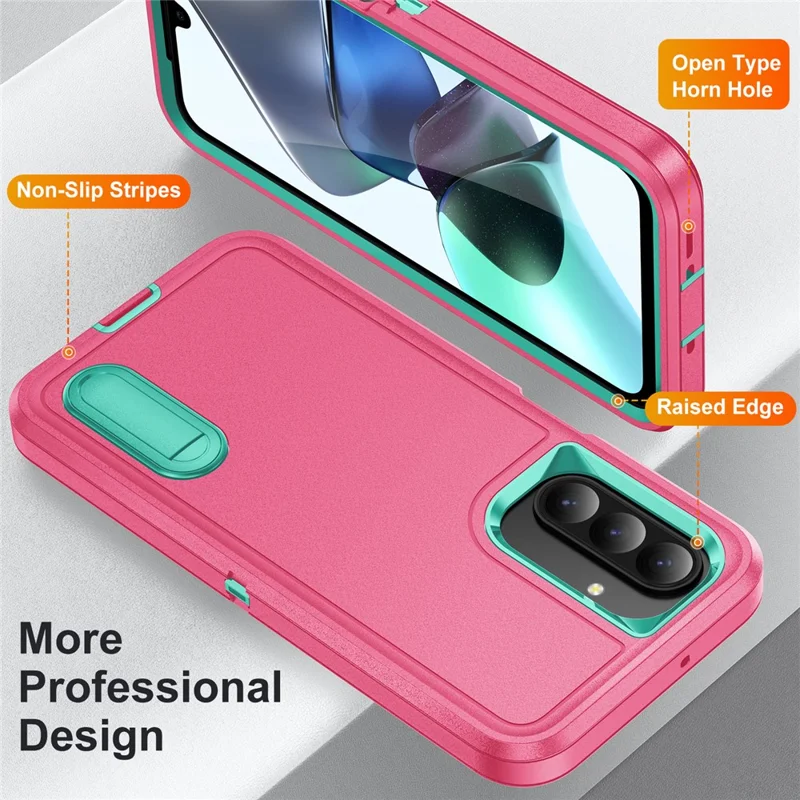 For Samsung Galaxy A26 5G Case Kickstand Phone Cover PC + Silicone + EVA 3-in-1 Design - Rose + Light Cyan