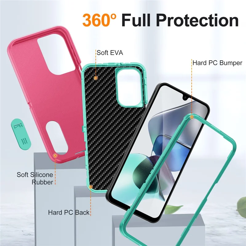 For Samsung Galaxy A26 5G Case Kickstand Phone Cover PC + Silicone + EVA 3-in-1 Design - Rose + Light Cyan
