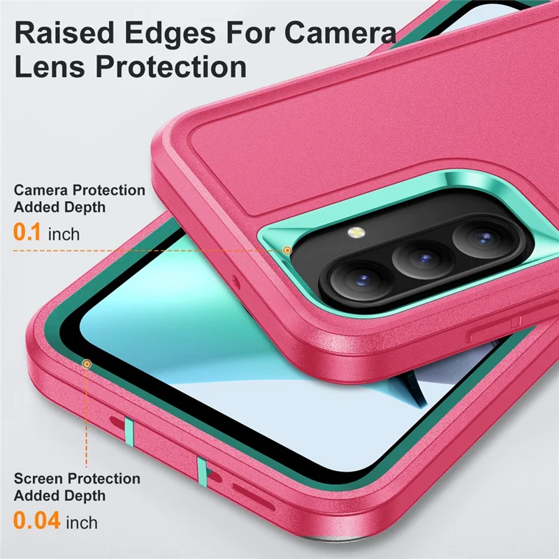 For Samsung Galaxy A26 5G Case Kickstand Phone Cover PC + Silicone + EVA 3-in-1 Design - Rose + Light Cyan