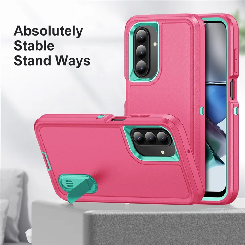 For Samsung Galaxy A26 5G Case Kickstand Phone Cover PC + Silicone + EVA 3-in-1 Design - Rose + Light Cyan