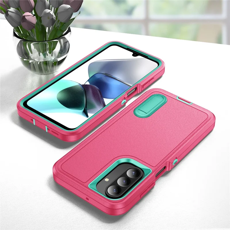 For Samsung Galaxy A26 5G Case Kickstand Phone Cover PC + Silicone + EVA 3-in-1 Design - Rose + Light Cyan