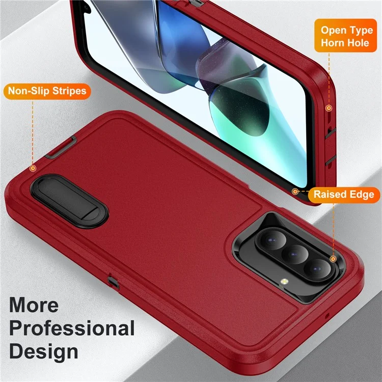 Für Samsung Galaxy A26 5G Hülle Ständer Handyhülle PC + Silikon + EVA 3-in-1 Design - Rot + Schwarz