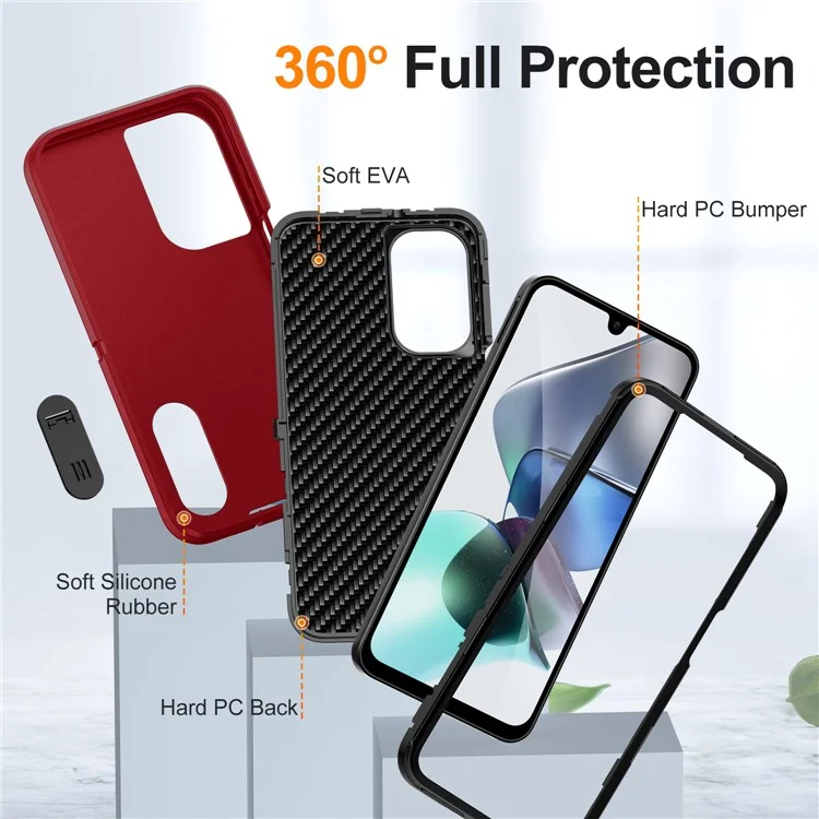 Für Samsung Galaxy A26 5G Hülle Ständer Handyhülle PC + Silikon + EVA 3-in-1 Design - Rot + Schwarz