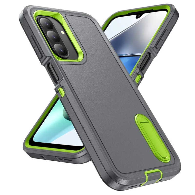 For Samsung Galaxy A26 5G Case Kickstand Phone Cover PC + Silicone + EVA 3-in-1 Design - Grey + Green